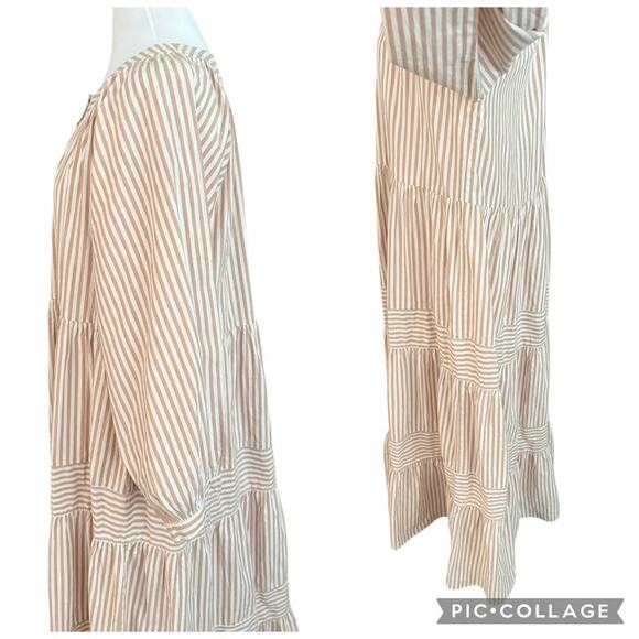 THE GREAT. Patio Tiered Swingy Blouson Maxi Dress in Cream Malt Stripe 1 Small - Picture 9 of 15